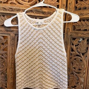 Gianni Bini Cream and Tan Open-Weave Tank